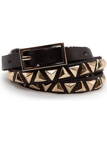 Pyramid Studs Leather Belt - predominant colour: black; occasions: casual, evening; type of pattern: large; style: classic; size: skinny; worn on: waist; material: leather; embellishment: studs; pattern: plain; trends: metallics; finish: plain