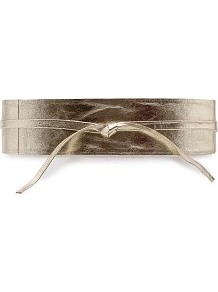 Leather Sash Belt - predominant colour: gold; occasions: evening, work; type of pattern: standard; style: obi; size: wide; worn on: waist; material: leather; pattern: plain; trends: metallics; finish: metallic