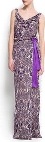 Printed Gown - neckline: cowl/draped neck; sleeve style: sleeveless; style: maxi dress; back detail: cowl/draping/scoop at back; waist detail: belted waist/tie at waist/drawstring; predominant colour: lilac; occasions: evening, occasion; length: floor length; fit: body skimming; fibres: viscose/rayon - stretch; sleeve length: sleeveless; trends: statement prints; pattern type: fabric; pattern size: small & busy; pattern: patterned/print; texture group: other - light to midweight