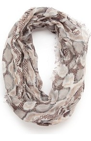 Touch Snake Skin Print Foulard - secondary colour: white; predominant colour: taupe; occasions: casual, holiday; type of pattern: large; style: snood; size: standard; material: fabric; pattern: patterned/print