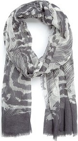Touch Printed Cotton Foulard - secondary colour: white; predominant colour: mid grey; occasions: casual; type of pattern: heavy; style: regular; size: standard; material: fabric; pattern: patterned/print