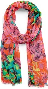 Touch Tropical Print Foulard - secondary colour: pink; predominant colour: bright orange; occasions: casual, holiday; type of pattern: heavy; style: regular; size: standard; material: fabric; pattern: florals