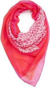 Touch Lace Print Scarf - secondary colour: blush; predominant colour: true red; occasions: casual, evening, work; type of pattern: large; style: square; size: standard; material: fabric; pattern: patterned/print