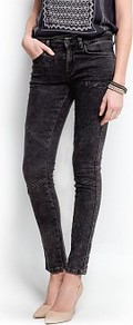 Biker Style Super Slim Jeans - length: standard; pattern: plain; pocket detail: traditional 5 pocket; style: slim leg; waist: mid/regular rise; predominant colour: black; occasions: casual; fibres: cotton - stretch; jeans detail: dark wash; texture group: denim; pattern type: fabric
