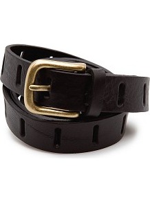 Drilled Leather Belt - predominant colour: black; occasions: casual, evening, work; type of pattern: standard; style: classic; size: standard; worn on: hips; material: leather; pattern: plain; finish: plain