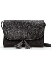 Shoulder Bag With Tassels - predominant colour: black; occasions: casual, evening, work; type of pattern: standard; style: shoulder; length: shoulder (tucks under arm); size: small; material: faux leather; embellishment: tassels; pattern: plain; finish: plain