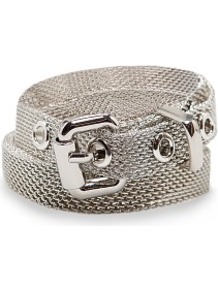Metallic Mesh Slim Belt - predominant colour: silver; occasions: casual, evening, work; type of pattern: standard; style: classic; size: skinny; worn on: hips; material: chain/metal; pattern: plain; finish: metallic; embellishment: chain/metal