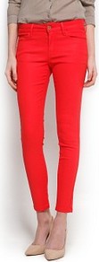 Coated Super Slim Jeans - style: skinny leg; pattern: plain; pocket detail: traditional 5 pocket; waist: mid/regular rise; predominant colour: true red; occasions: casual; length: ankle length; fibres: cotton - stretch; texture group: denim; trends: fluorescent; pattern type: fabric