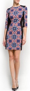 Printed Panels Dress - style: shift; length: mid thigh; fit: tailored/fitted; waist detail: fitted waist; shoulder detail: contrast pattern/fabric at shoulder; secondary colour: black; occasions: evening, work, occasion; fibres: polyester/polyamide - stretch; neckline: crew; hip detail: contrast fabric/print detail at hip; predominant colour: multicoloured; sleeve length: 3/4 length; sleeve style: standard; trends: statement prints, modern geometrics; pattern type: fabric; pattern size: big & busy; pattern: patterned/print; texture group: other - stretchy