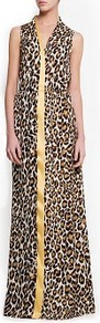 Animal Print Maxi Dress - neckline: v-neck; sleeve style: sleeveless; style: maxi dress; waist detail: elasticated waist; predominant colour: camel; secondary colour: black; occasions: evening, occasion, holiday; length: floor length; fit: body skimming; fibres: polyester/polyamide - 100%; sleeve length: sleeveless; pattern type: fabric; pattern size: big & busy; pattern: animal print; texture group: other - light to midweight