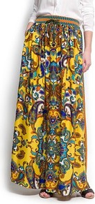 Scarf Print Long Skirt - fit: loose/voluminous; waist detail: belted waist/tie at waist/drawstring; waist: mid/regular rise; secondary colour: royal blue; predominant colour: yellow; occasions: casual, holiday; length: floor length; style: maxi skirt; fibres: polyester/polyamide - 100%; hip detail: ruching/gathering at hip; pattern type: fabric; pattern size: small & busy; pattern: patterned/print; texture group: jersey - stretchy/drapey
