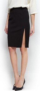 Slit Pencil Skirt - pattern: plain; style: pencil; fit: tailored/fitted; waist detail: fitted waist; waist: mid/regular rise; predominant colour: black; occasions: casual, evening, work; length: just above the knee; fibres: polyester/polyamide - stretch; hip detail: slits at hip; texture group: cotton feel fabrics; pattern type: fabric