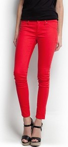 Super Slim Trousers - pattern: plain; pocket detail: traditional 5 pocket; waist: mid/regular rise; predominant colour: true red; occasions: casual, evening, holiday; length: ankle length; fibres: cotton - stretch; texture group: denim; fit: skinny/tight leg; pattern type: fabric; style: standard