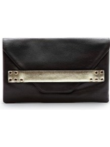 Metallic Band Clutch - predominant colour: black; occasions: evening, occasion; type of pattern: standard; style: clutch; length: hand carry; size: small; material: faux leather; pattern: plain; finish: plain