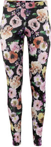 Leggings - length: standard; style: leggings; waist detail: elasticated waist; waist: mid/regular rise; predominant colour: black; occasions: casual, evening; fibres: polyester/polyamide - stretch; texture group: jersey - clingy; trends: high impact florals; fit: skinny/tight leg; pattern type: fabric; pattern size: big & busy; pattern: florals