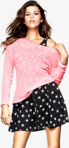 Jumper - neckline: round neck; style: standard; predominant colour: pink; occasions: casual; length: standard; fibres: polyester/polyamide - stretch; fit: slim fit; sleeve length: long sleeve; sleeve style: standard; texture group: knits/crochet; pattern type: knitted - other