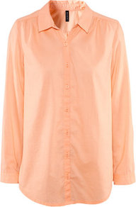 Blouse - neckline: shirt collar/peter pan/zip with opening; pattern: plain; length: below the bottom; style: blouse; predominant colour: coral; occasions: casual, work; fibres: cotton - 100%; fit: straight cut; sleeve length: long sleeve; sleeve style: standard; pattern type: fabric; pattern size: standard; texture group: other - light to midweight