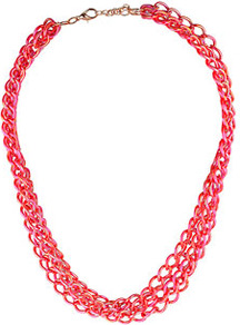 City Lights Multirow Necklace - predominant colour: hot pink; occasions: casual, evening, work; style: multistrand; length: short; size: standard; material: chain/metal; trends: fluorescent, metallics; finish: metallic; embellishment: chain/metal