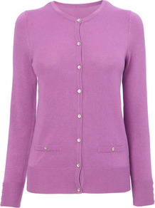 Violet Stretch Cardigan - neckline: round neck; pattern: plain; predominant colour: lilac; occasions: casual, work; length: standard; style: standard; fibres: nylon - mix; fit: standard fit; sleeve length: long sleeve; sleeve style: standard; texture group: knits/crochet; pattern type: knitted - fine stitch