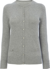 Mid Grey Marl Stretch Cardigan - neckline: round neck; pattern: plain; hip detail: fitted at hip; predominant colour: light grey; occasions: casual, work; length: standard; style: standard; fibres: polyester/polyamide - 100%; fit: standard fit; sleeve length: long sleeve; sleeve style: standard; texture group: knits/crochet; pattern type: knitted - fine stitch