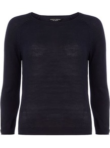 Navy Stitchy Raglan Jumper - neckline: round neck; pattern: plain; style: standard; predominant colour: navy; occasions: casual, work; length: standard; fibres: acrylic - 100%; fit: slim fit; sleeve length: 3/4 length; sleeve style: standard; texture group: knits/crochet; pattern type: knitted - other