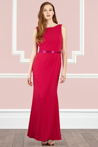 Felix Crepe Maxi Dress - neckline: slash/boat neckline; fit: fitted at waist; pattern: plain; sleeve style: sleeveless; style: maxi dress; back detail: cowl/draping/scoop at back; hip detail: fitted at hip; waist detail: belted waist/tie at waist/drawstring; predominant colour: true red; occasions: evening, occasion; length: floor length; fibres: polyester/polyamide - stretch; sleeve length: sleeveless; texture group: crepes; pattern type: fabric