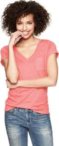 Essential V Neck Pocket T - neckline: v-neck; pattern: plain; style: t-shirt; bust detail: pocket detail at bust; predominant colour: coral; occasions: casual, work; length: standard; fibres: cotton - 100%; fit: loose; sleeve length: short sleeve; sleeve style: standard; texture group: cotton feel fabrics; pattern type: fabric; pattern size: standard