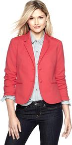 Ponte Two Button Blazer - pattern: plain; style: single breasted blazer; collar: standard lapel/rever collar; predominant colour: pink; occasions: casual, evening, work; length: standard; fit: tailored/fitted; fibres: polyester/polyamide - mix; sleeve length: long sleeve; sleeve style: standard; texture group: structured shiny - satin/tafetta/silk etc.; collar break: medium; pattern type: fabric; pattern size: standard