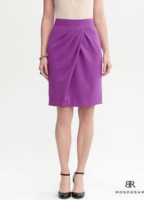 Br Monogram - pattern: plain; style: pencil; fit: tailored/fitted; waist: high rise; waist detail: twist front waist detail/nipped in at waist on one side/soft pleats/draping/ruching/gathering waist detail; predominant colour: purple; occasions: evening, work; length: just above the knee; fibres: polyester/polyamide - mix; hip detail: sculpting darts/pleats/seams at hip; trends: fluorescent; pattern type: fabric; pattern size: standard; texture group: other - light to midweight