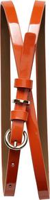 Patent Skinny Belt - predominant colour: bright orange; occasions: casual, work; style: classic; size: skinny; worn on: hips; material: faux leather; pattern: plain; finish: patent