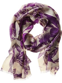 Julia Floral Scarf - predominant colour: purple; occasions: casual, work; type of pattern: standard; style: regular; size: standard; material: silk; embellishment: fringing; pattern: florals; trends: high impact florals