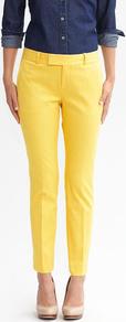 Hampton Fit Textured Crop - pattern: plain; waist detail: wide waistband/cummerbund; waist: mid/regular rise; predominant colour: yellow; occasions: casual, evening, work; length: ankle length; fibres: cotton - mix; hip detail: fitted at hip (bottoms); texture group: cotton feel fabrics; fit: slim leg; pattern type: fabric; style: standard