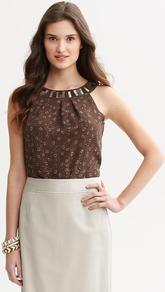Heritage Embellished Snake Print Tank - neckline: round neck; pattern: plain; sleeve style: sleeveless; predominant colour: chocolate brown; occasions: casual, evening, work; length: standard; style: top; fibres: polyester/polyamide - 100%; fit: straight cut; back detail: keyhole/peephole detail at back; sleeve length: sleeveless; pattern type: fabric; pattern size: small & busy; texture group: other - light to midweight; embellishment: beading