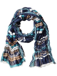 Delilah Print Scarf - predominant colour: navy; occasions: casual, work; type of pattern: standard; style: regular; size: standard; material: fabric; embellishment: fringing; trends: striking stripes; pattern: striped