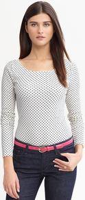 Dot Print Timeless Tee - neckline: round neck; waist detail: fitted waist; pattern: polka dot; hip detail: fitted at hip; predominant colour: white; occasions: casual, work; length: standard; style: top; fibres: cotton - stretch; fit: tight; sleeve length: long sleeve; sleeve style: standard; texture group: cotton feel fabrics; pattern type: fabric; pattern size: small & busy