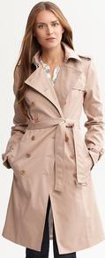 Classic Belted Trench - pattern: plain; shoulder detail: obvious epaulette; style: trench coat; length: on the knee; predominant colour: champagne; occasions: casual, work; fit: tailored/fitted; fibres: cotton - 100%; collar: shirt collar/peter pan/zip with opening; waist detail: belted waist/tie at waist/drawstring; sleeve length: long sleeve; sleeve style: standard; texture group: cotton feel fabrics; collar break: high/illusion of break when open; pattern type: fabric