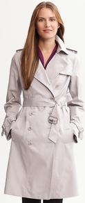 Classic Belted Trench - pattern: plain; shoulder detail: obvious epaulette; style: trench coat; length: on the knee; collar: standard lapel/rever collar; predominant colour: light grey; occasions: casual, work; fit: tailored/fitted; fibres: cotton - 100%; waist detail: belted waist/tie at waist/drawstring; sleeve length: long sleeve; sleeve style: standard; texture group: cotton feel fabrics; collar break: medium; pattern type: fabric