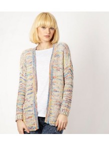 Cream Mottled Chunky Knitted Cardigan - pattern: plain; length: below the bottom; neckline: collarless open; style: open front; occasions: casual; fibres: acrylic - 100%; fit: loose; predominant colour: multicoloured; sleeve length: long sleeve; sleeve style: standard; texture group: knits/crochet; pattern type: knitted - other