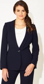 Navy Tailored Sicily Jacket - pattern: plain; style: single breasted blazer; collar: shawl/waterfall; predominant colour: navy; occasions: evening, work, occasion; length: standard; fit: tailored/fitted; fibres: polyester/polyamide - stretch; waist detail: fitted waist; sleeve length: long sleeve; sleeve style: standard; collar break: low/open; pattern type: fabric; texture group: other - light to midweight