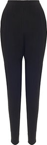 Pleat Front Trousers - length: standard; pattern: plain; style: peg leg; waist: high rise; predominant colour: black; occasions: casual, evening, work; fibres: polyester/polyamide - stretch; fit: tapered; pattern type: fabric; texture group: jersey - stretchy/drapey