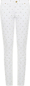 Studded Skinny Jeans - style: skinny leg; length: standard; pattern: plain; pocket detail: traditional 5 pocket; waist: mid/regular rise; predominant colour: white; occasions: casual, evening; fibres: cotton - stretch; texture group: denim; pattern type: fabric; embellishment: studs