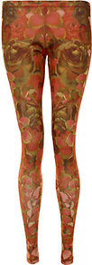 Rose Petal Print Leggings - length: standard; style: leggings; waist: low rise; secondary colour: coral; predominant colour: bronze; occasions: casual; fibres: polyester/polyamide - stretch; texture group: jersey - clingy; trends: high impact florals; fit: skinny/tight leg; pattern type: fabric; pattern size: big & busy; pattern: patterned/print