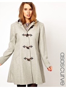 Curve Swing Duffle Coat - pattern: plain; bust detail: added detail/embellishment at bust; fit: loose; back detail: hood; collar: high neck; style: duffle coat; length: mid thigh; predominant colour: light grey; occasions: casual, work; fibres: wool - mix; shoulder detail: discreet epaulette; sleeve length: long sleeve; sleeve style: standard; collar break: high; pattern type: fabric; texture group: other - bulky/heavy