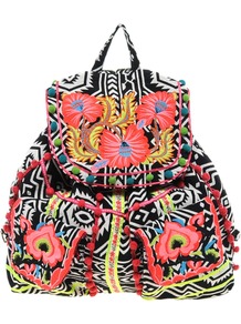 Floral Weave Backpack - occasions: casual, holiday; predominant colour: multicoloured; type of pattern: heavy; style: rucksack; length: rucksack; size: standard; material: fabric; embellishment: embroidered; trends: statement prints, fluorescent; finish: plain; pattern: patterned/print