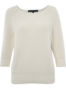 Mozart Knitted Jumper - neckline: round neck; pattern: plain; style: standard; predominant colour: white; occasions: casual, work; length: standard; fibres: cotton - 100%; fit: standard fit; sleeve length: 3/4 length; sleeve style: standard; texture group: knits/crochet; pattern type: knitted - other