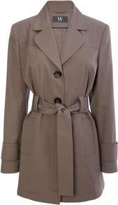 Mocha Single Breasted Belted Mac - pattern: plain; style: mac; collar: standard lapel/rever collar; length: mid thigh; predominant colour: taupe; occasions: casual, evening, work; fit: tailored/fitted; fibres: cotton - mix; waist detail: fitted waist; sleeve length: long sleeve; sleeve style: standard; collar break: medium; pattern type: fabric; texture group: other - light to midweight