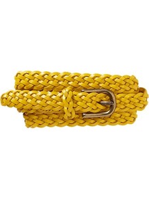 Braided Belt - predominant colour: yellow; occasions: casual, evening, work, holiday; type of pattern: standard; style: plaited/woven; size: skinny; worn on: hips; material: leather; pattern: plain; trends: fluorescent; finish: plain; embellishment: buckles