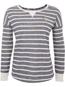 Blue Faded Stripe Zip Pocket Sweater - neckline: round neck; pattern: horizontal stripes; style: standard; secondary colour: white; predominant colour: mid grey; occasions: casual; length: standard; fibres: polyester/polyamide - mix; fit: standard fit; sleeve length: long sleeve; sleeve style: standard; texture group: cotton feel fabrics; pattern type: fabric; pattern size: standard