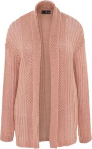 Pink Open Front Knitted Cardigan - pattern: plain; neckline: collarless open; style: open front; predominant colour: pink; occasions: casual, work; length: standard; fibres: acrylic - mix; fit: loose; sleeve length: long sleeve; sleeve style: standard; texture group: knits/crochet; pattern type: knitted - other