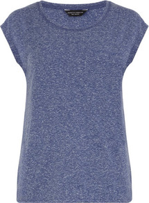 Blue Neppy Tee - neckline: round neck; sleeve style: capped; pattern: plain; style: t-shirt; predominant colour: navy; occasions: casual, work; length: standard; fibres: cotton - mix; fit: straight cut; sleeve length: short sleeve; texture group: cotton feel fabrics; pattern type: fabric; pattern size: standard